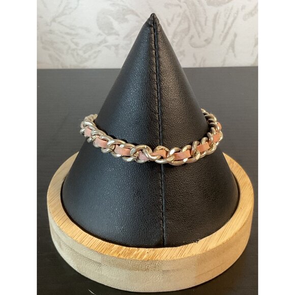 Breast Cancer Awareness Bracelet Woven Pink Ribbon Charm Silver Chain Adjustable - Picture 4 of 4